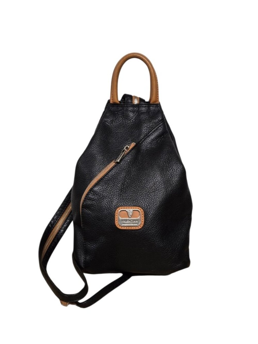 Valentina Black Pebbled Backpack Purse Medium Zip Closure Top Handle